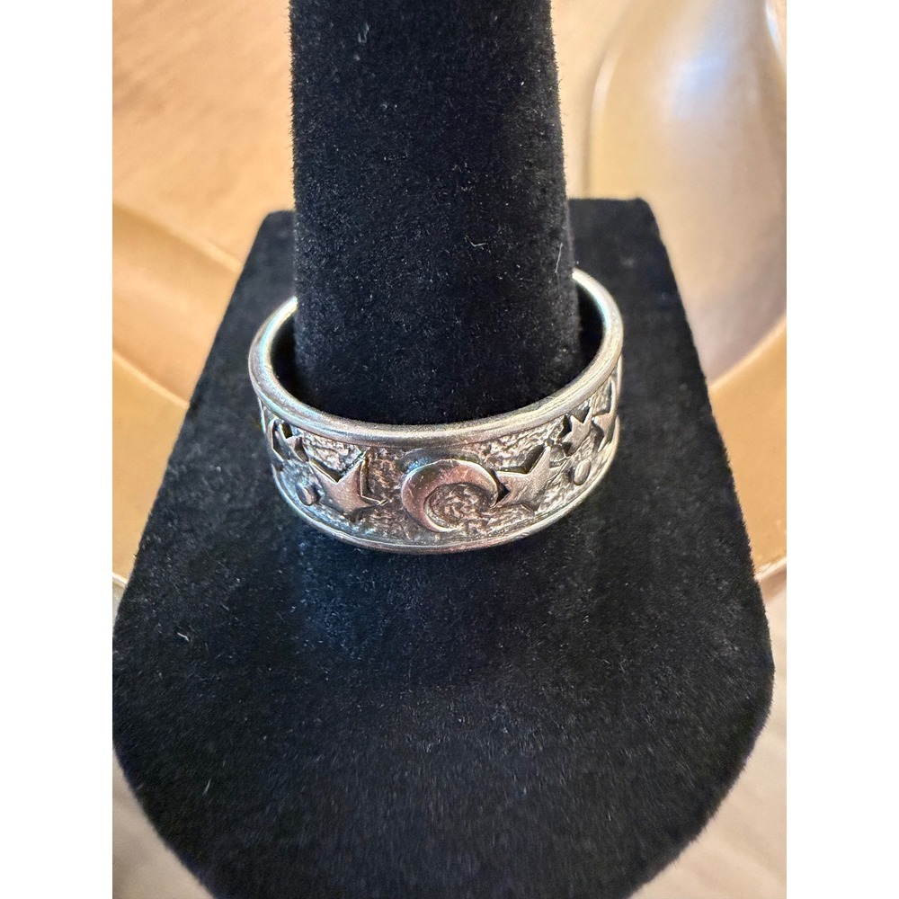 Vintage Sterling Silver Celestial Moon and Stars Band Ring Size 9 SO Hallmark